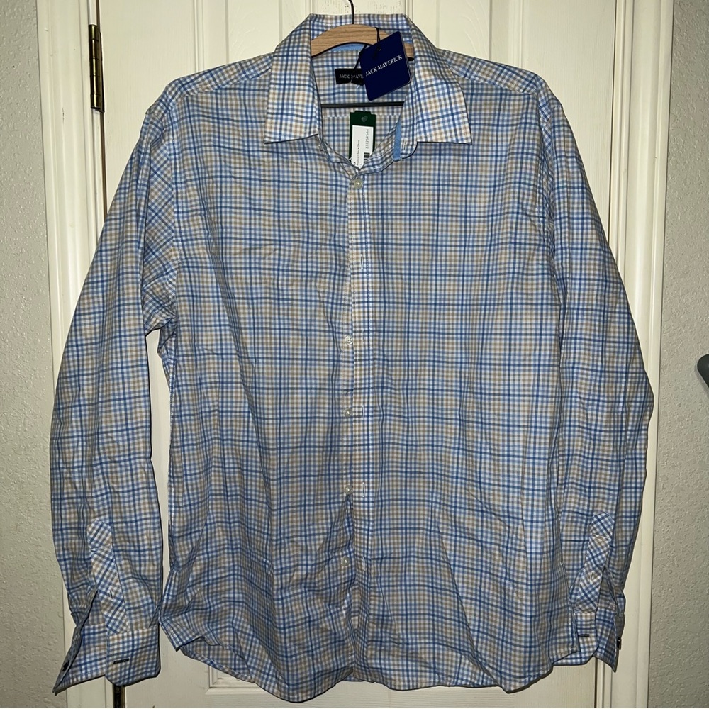 Men's Blue Checkered Button-Down Shirt